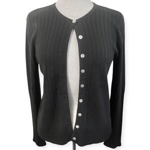 Tribeca Studio Vintage 90’s Y2K Black Knit Cardigan Sweater Shirt Pearl Button M